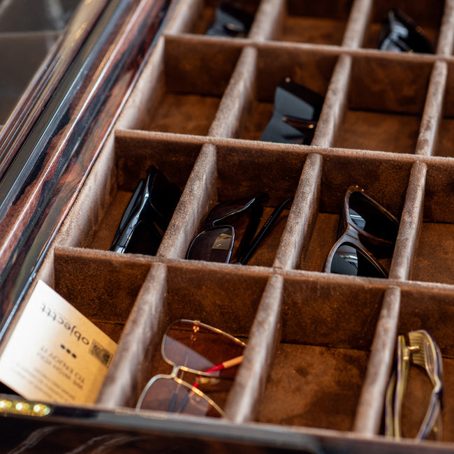 Ebony Wood Eyewear Organizer: 16-Compartment Sunglasses Display Case