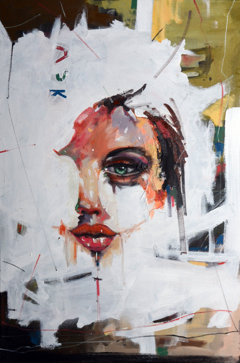WOMAN 油絵アート Anna | Original Acrylic Abstract Woman Portrait On Canvas 20x27