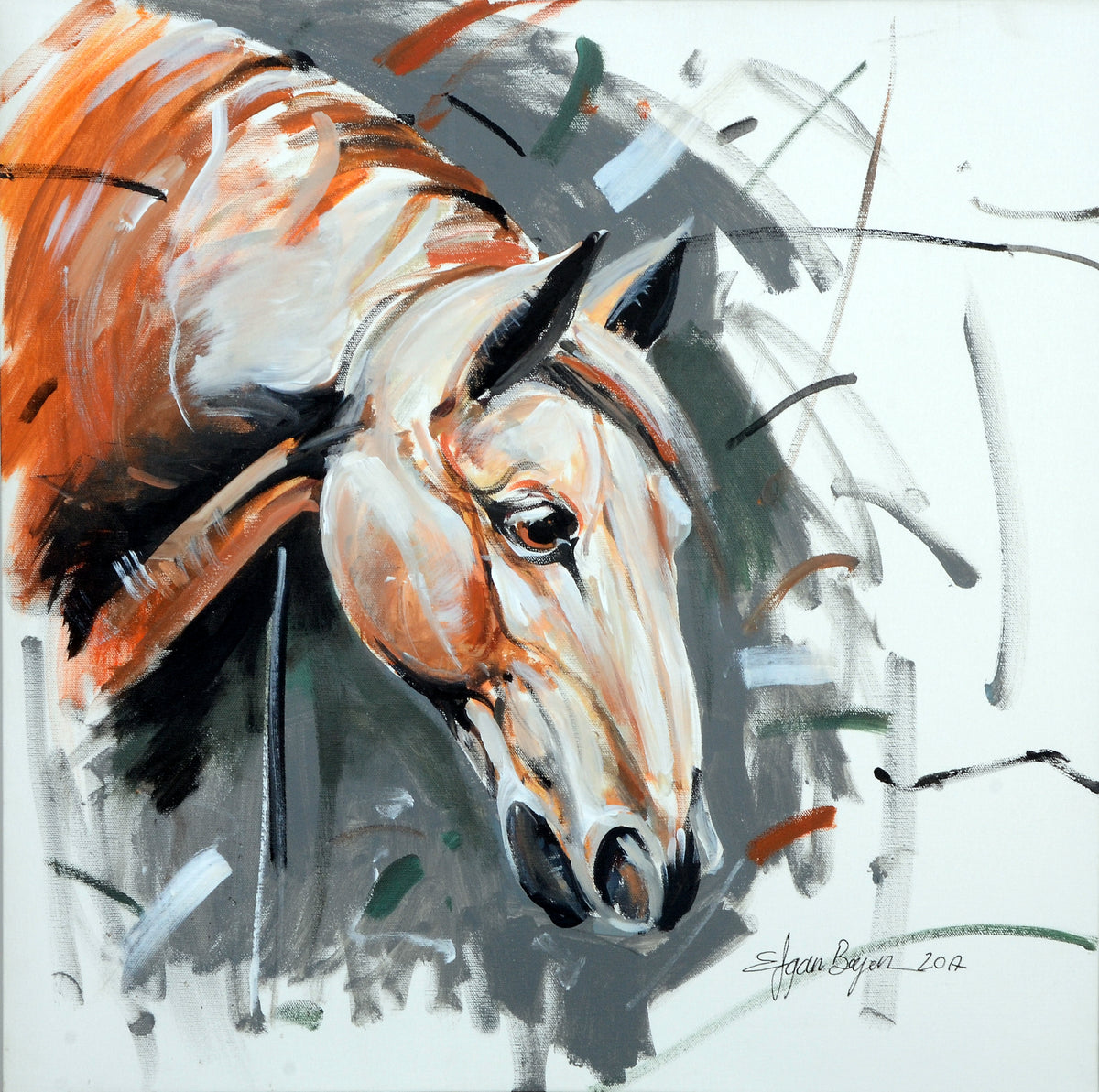 Sadness #2 | Original Acrylic Horse Painting On Canvas 27x27