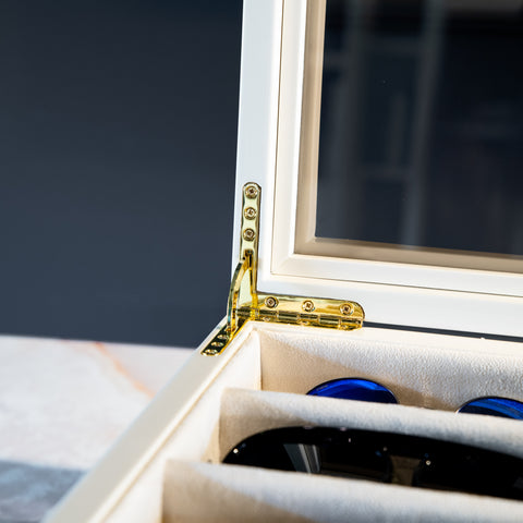 Lacquered Eyeglasses Organizer Box: 28-Slot Sunglasses & Watch Display Case