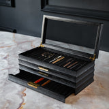 STYLO' Black Oak Pen Box - 3 Drawer