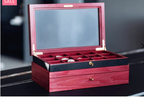 2 Drawer Red Fancy - 2 Mappa Burl Eyeglasses Box