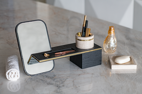 CYLO' Oak&Marble Makeup Organizer