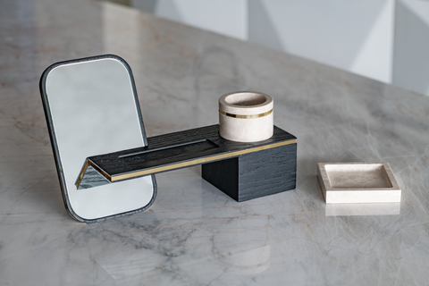 CYLO' Oak&Marble Makeup Organizer