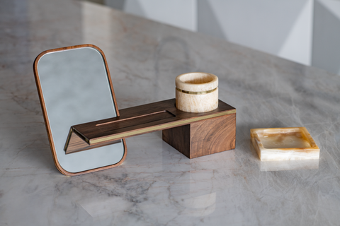 CYLO' Walnut&Marble Makeup Organizer