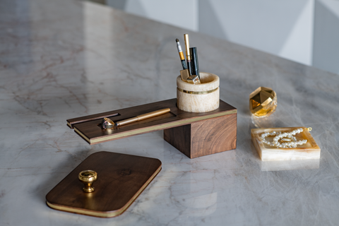 CYLO' Walnut&Marble Makeup Organizer