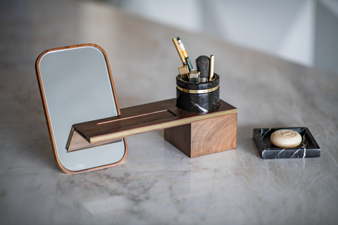 CYLO' Walnut&Marble Makeup Organizer