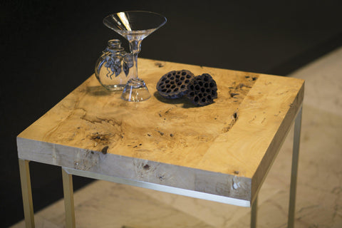 HE ' Mapa Burl Short Side Table