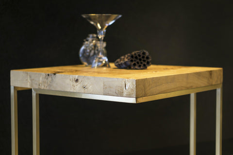 HE ' Mapa Burl Short Side Table