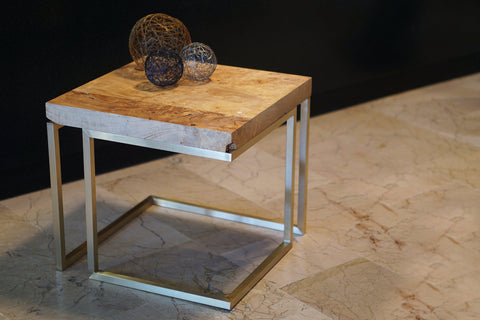 HE ' Mapa Burl Short Side Table