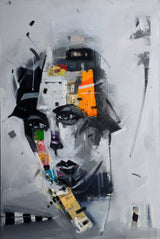 Asuman | Original Acrylic Figurative Abstract Woman Portrait On Canvas 23x35"