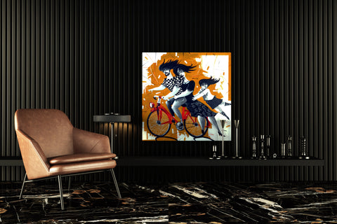 Family Rider | Original Acrylic Figurative Abstract Painting On Canvas 35x35"