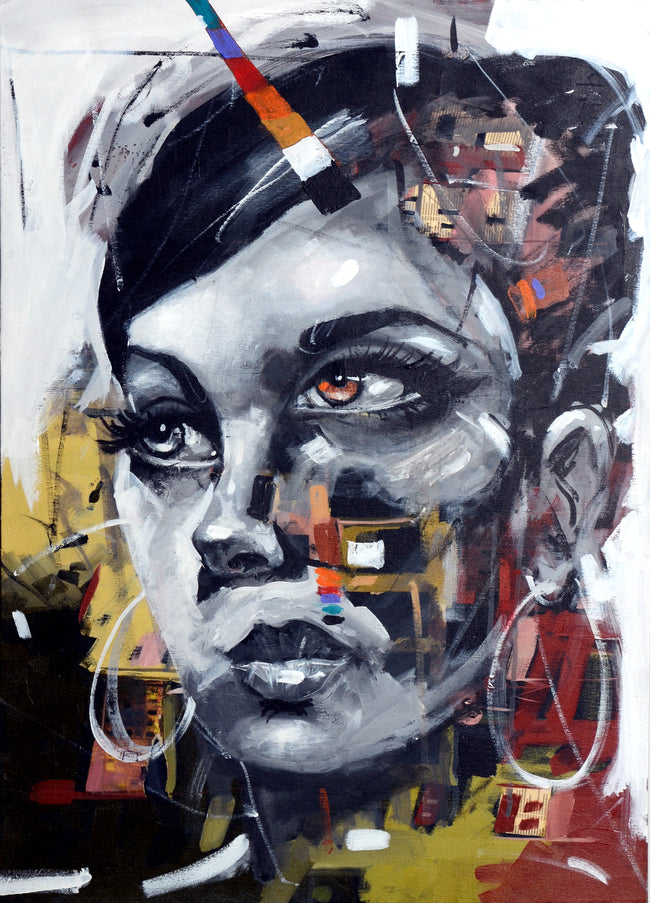 Firuze | Original Acrylic Figurative Abstract Woman Portrait On Canvas 20x27"