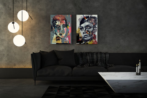 Firuze | Original Acrylic Figurative Abstract Woman Portrait On Canvas 20x27"