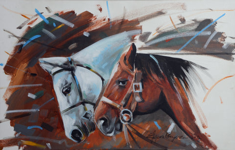 Motion #3 | Original Acrylic Horse Painting On Canvas 17x27"