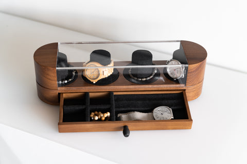 QUATRO' Walnut & Black Oak Watchbox with Drawer