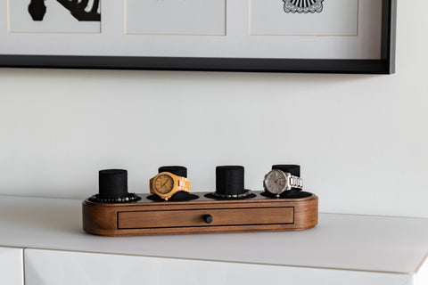 QUATRO' Walnut & Black Oak Watchbox with Drawer